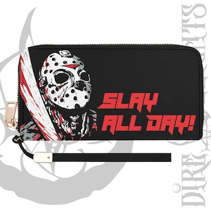 Cartera gótica para matar todo el día, cartera de embrague gótica bruja, cartera gótica de cuero PU, cartera de Halloween, amante del terror, cartera de motivación para asesinos en serie
