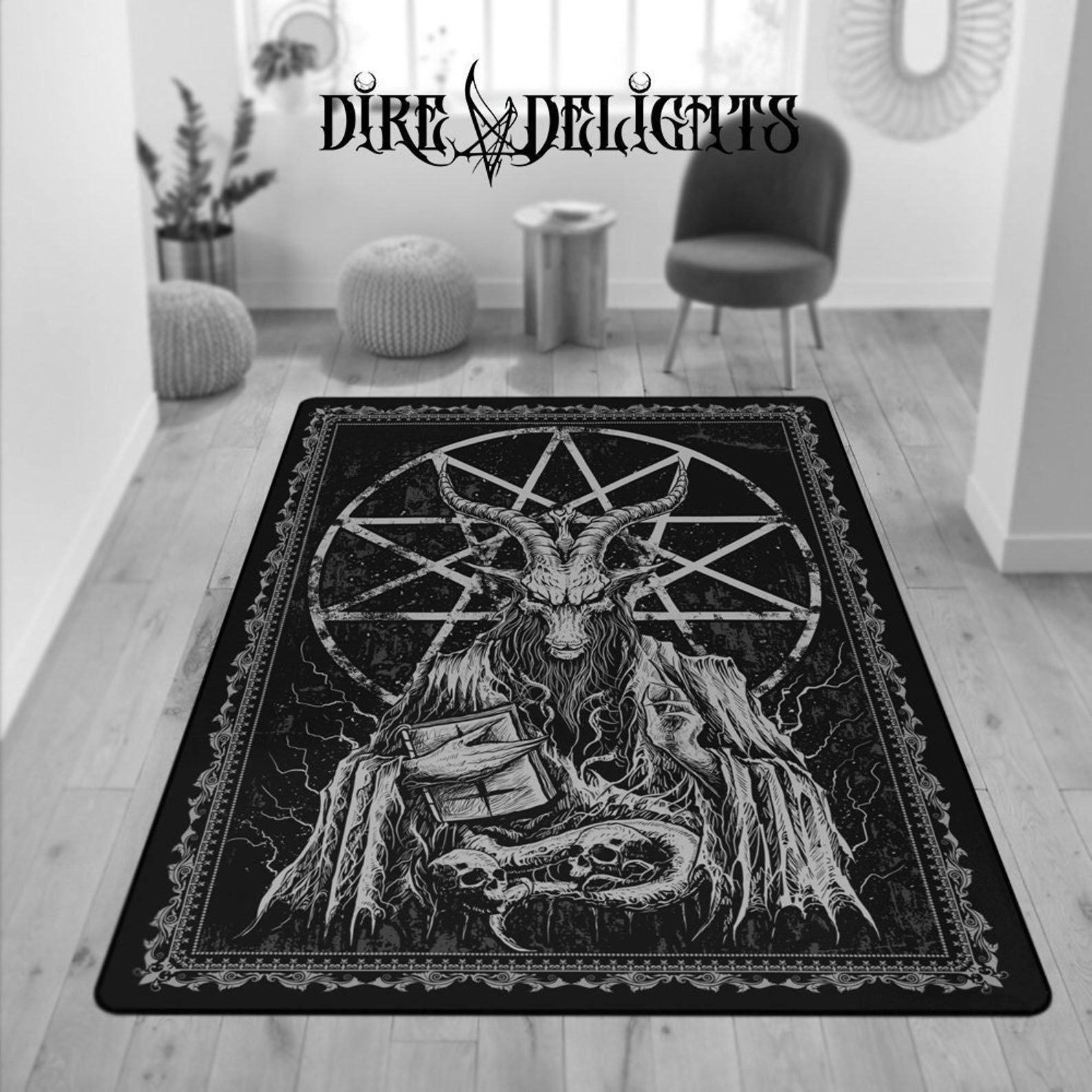 A Rug Hell Baphomet Rug, Demonic Floor Mat,metal Rock Room Decor,satan in Hell Big ...