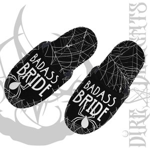Gothic Bachelorette Slippers, Badass Bride, Gothic Wedding Slippers, Goth Wedding Accessories, Goth Team Bride, Gothic Wedding Shoes