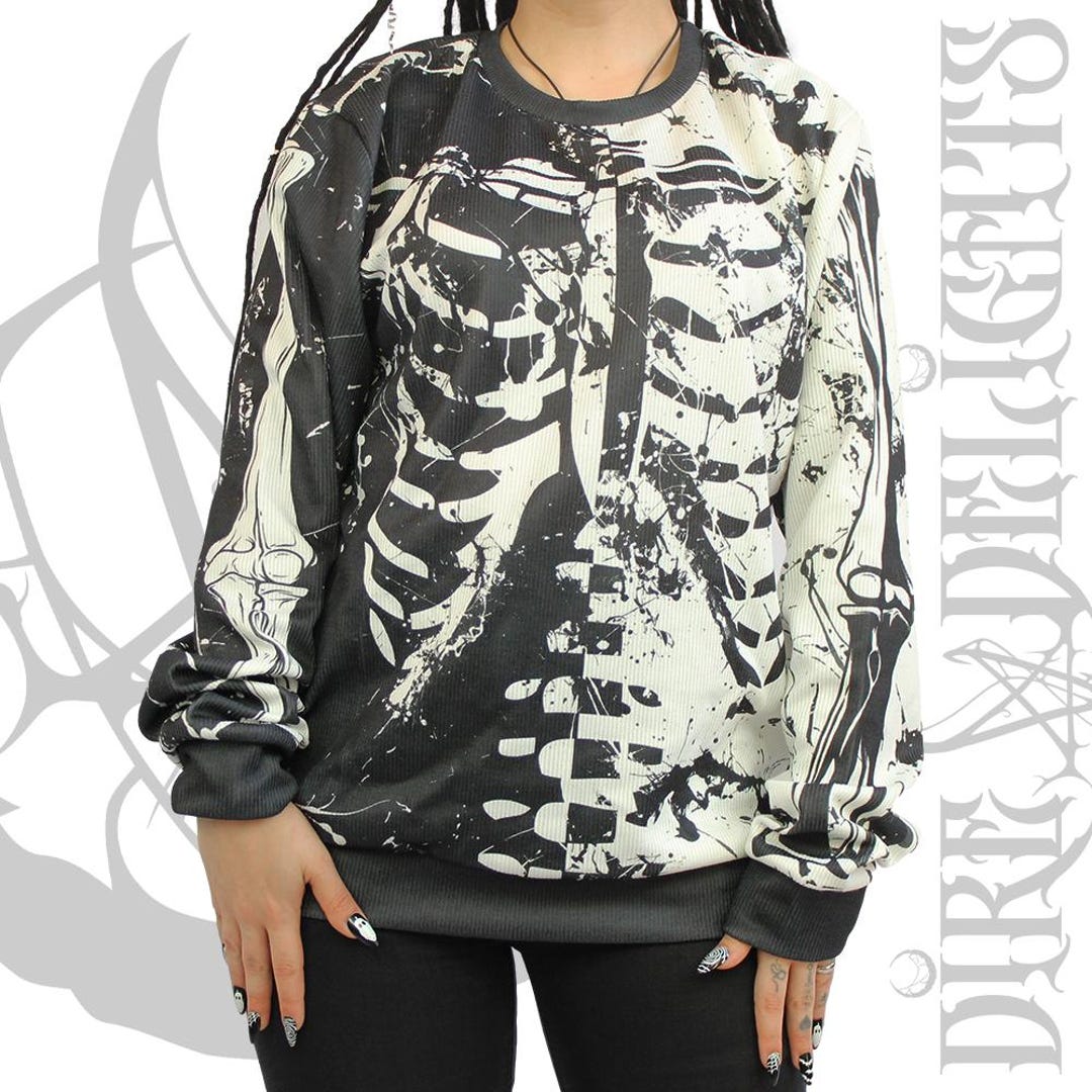 Split Skeleton Unisex Sweatshirt,black White Rib Cage Print Pullover ...