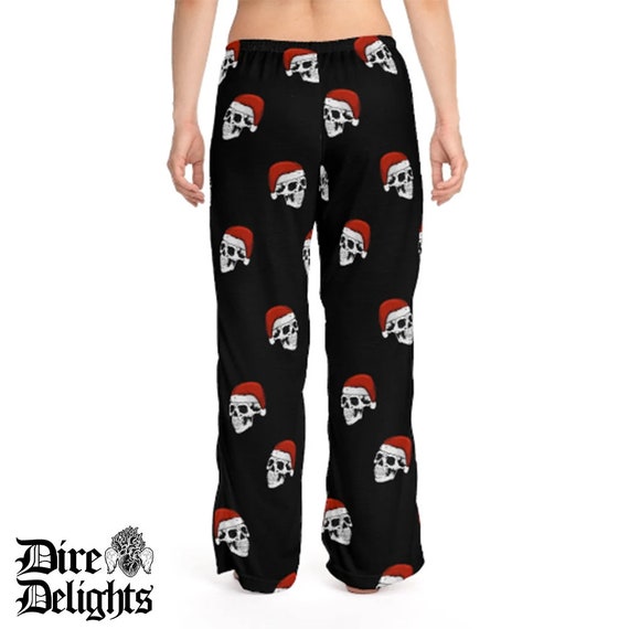 Gothic Death Santa Unisex Pants, Skull Christmas Pajama Pants