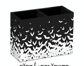 Bats PU Leather Pencil Holder, Two Compartment Desk Storage, Vampire Bat Pencils Holder, Witch Home Decor, Witchy Goth Home, Halloween