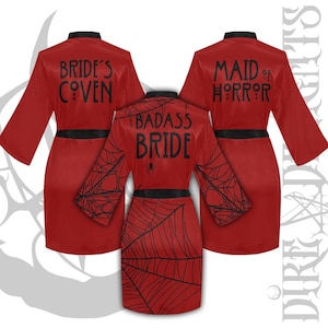 Gothic Bachelorette Burgundy Robes, Badass Bride,Maid of Horror,Bride&#39;s Coven,Gothic Wedding Kimono,Goth Wedding Accessories,Goth Team Bride