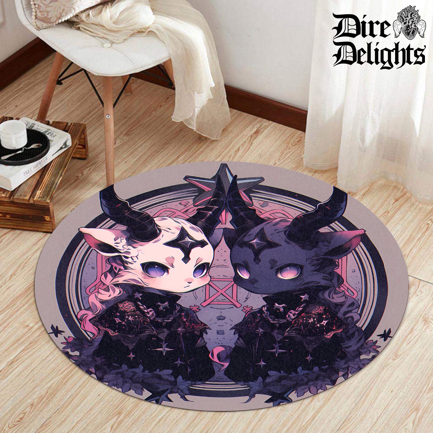 Demons Round Rug, Anime Monsters Round Mat, Kawaii Goth Round Rug ...