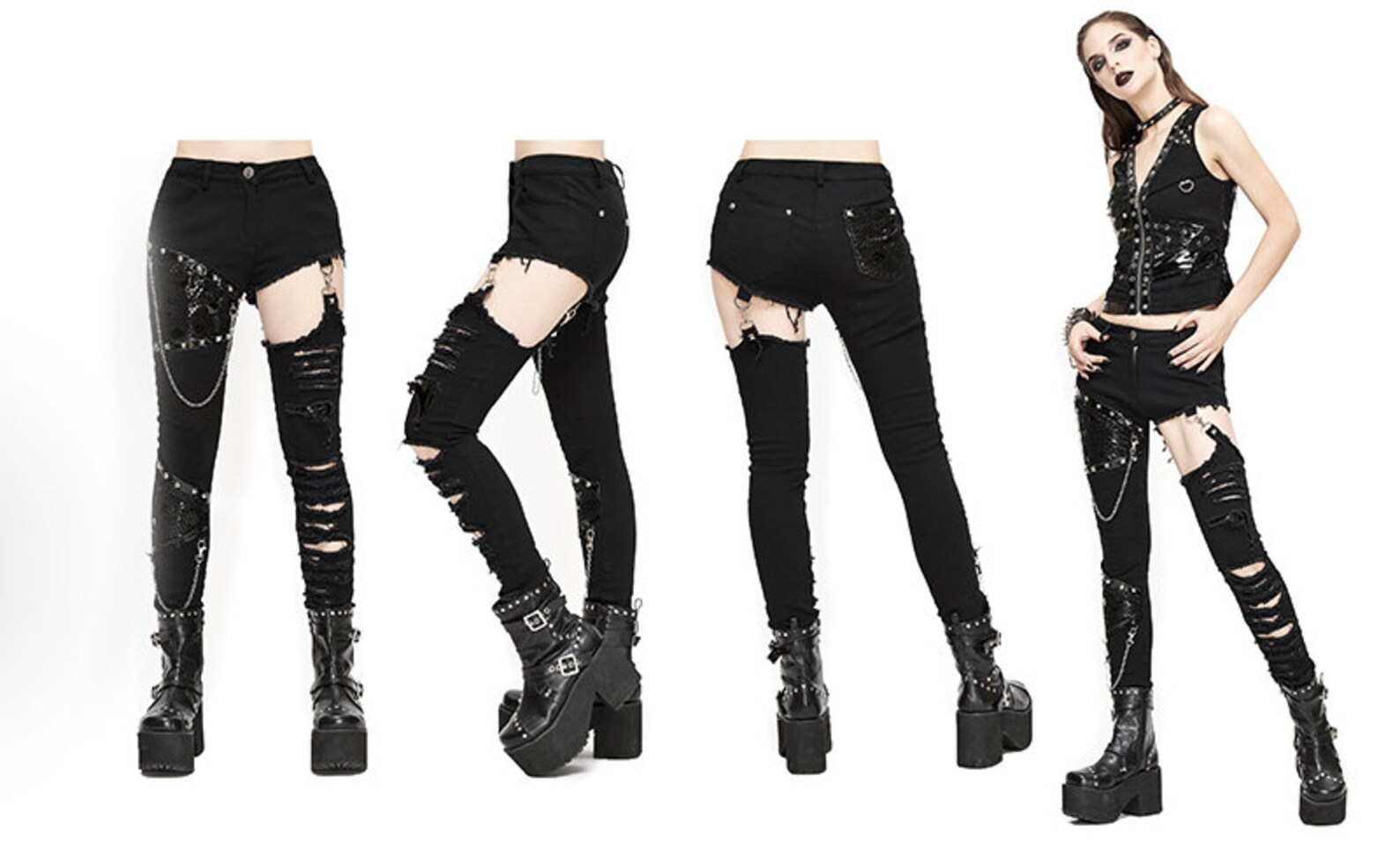 Gothic Sexy Ripped Jeans With Chainshigh Waist Sexy Etsy