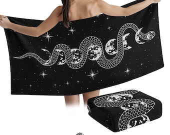Moon Phases Snake Beach Towel, Gothic Mystic Moon Beach Towel, Wicca Full Moon Phases Summer Towel, Witch Mystic Decor