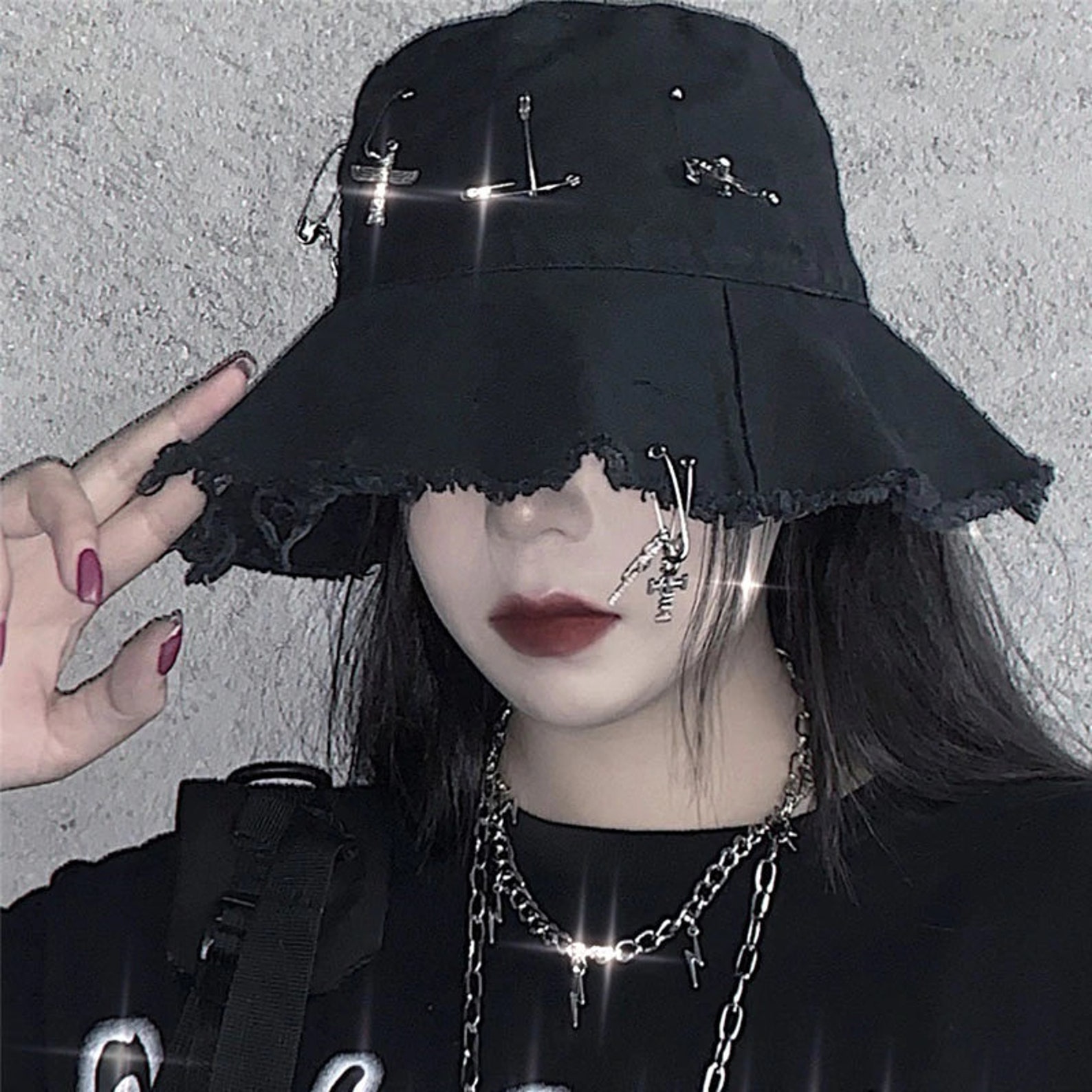 Grunge Hat With Accessories Gothic Summer Hat Punk Harajuku | Etsy