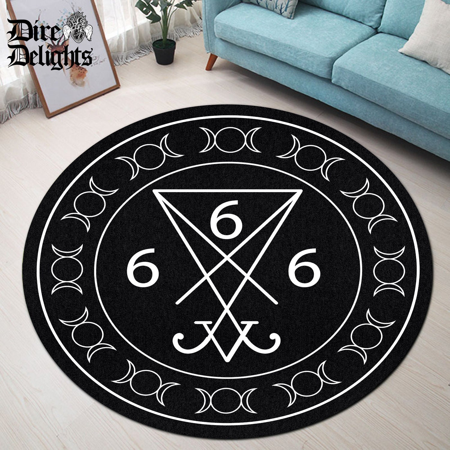 Satanic 666 Mat, Sigil of Lucifer Round Rug, Runes From Hell Door