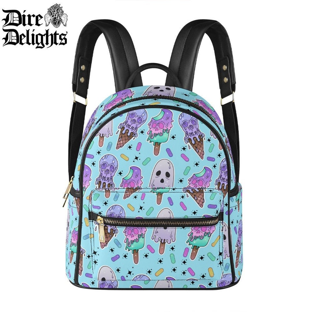 Pastel Goth Backpack PU Leather, Creepy Ice Cream Gothic Punk Rocker