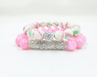 Alpha Kappa Alpha Bracelet, Sorority gift, Gift Idea for AKA, AKA bracelet, gemstone bracelet, stackable bracelet, bracelet set