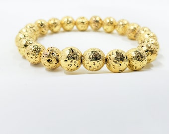 Handmade Bracelet, Gold Lava Rock Beaded Bracelet, Aromatherapy Diffuser Bracelet, Natural Stone Jewelry, Healing bracelet, Boho Jewelry