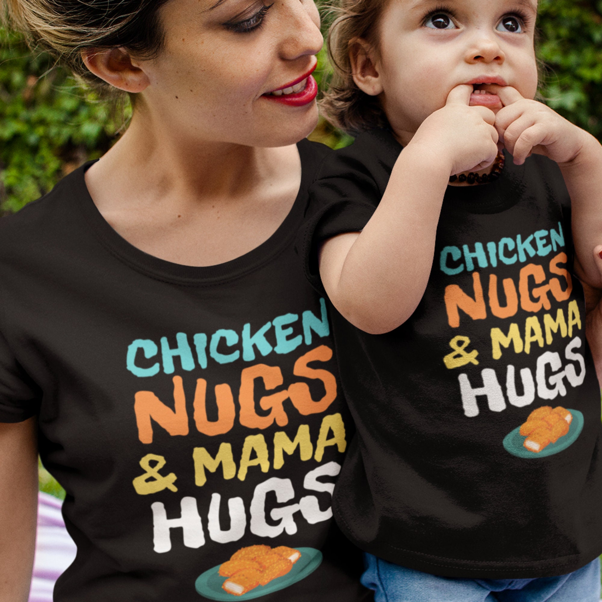 Chicken nuggets and mom hugs shirt Clearance