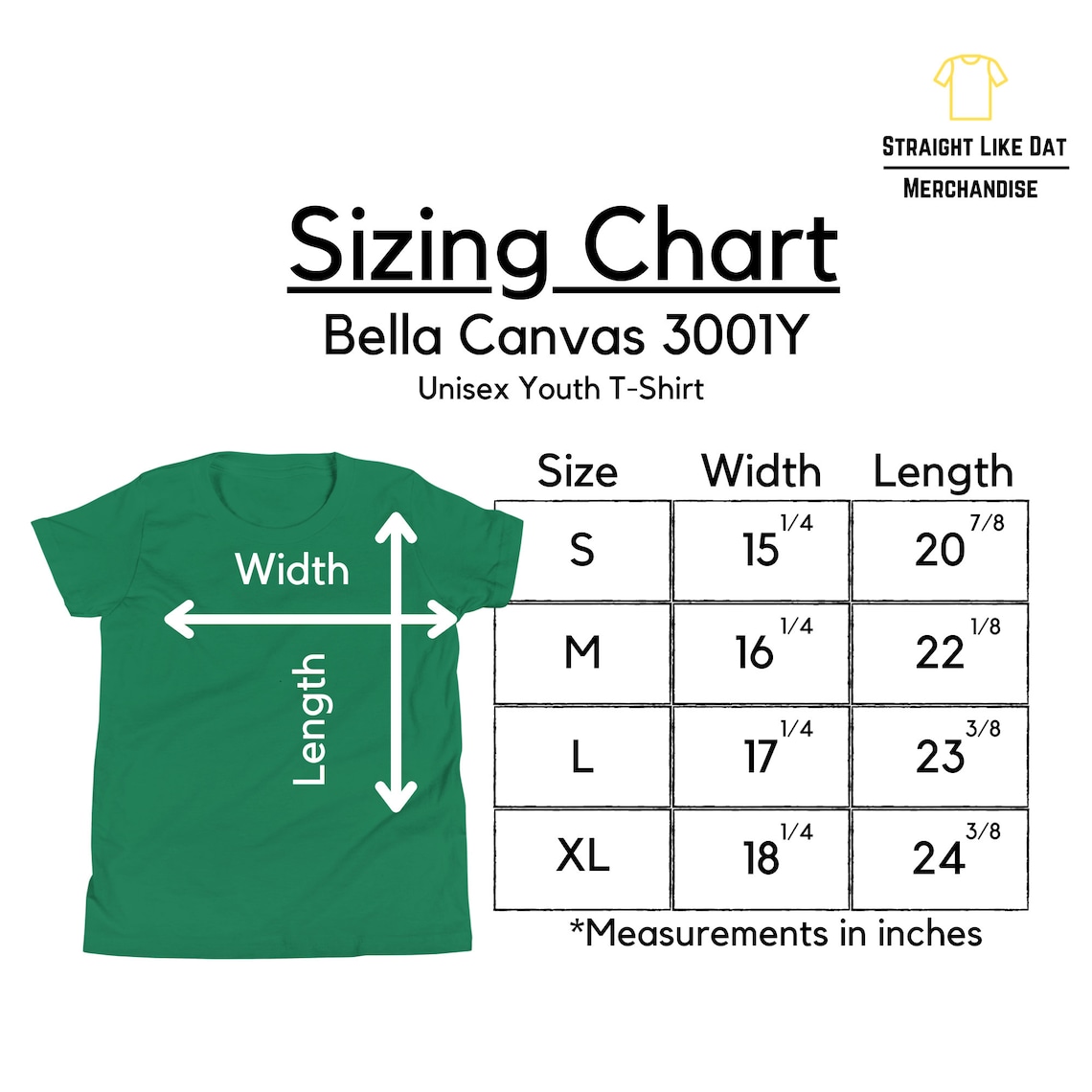 Bella Canvas T Shirts Youth Size Chart