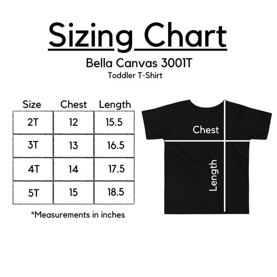 Bella Canvas Size Chart for Toddler 3001T Bella Canvas 3001T - Etsy