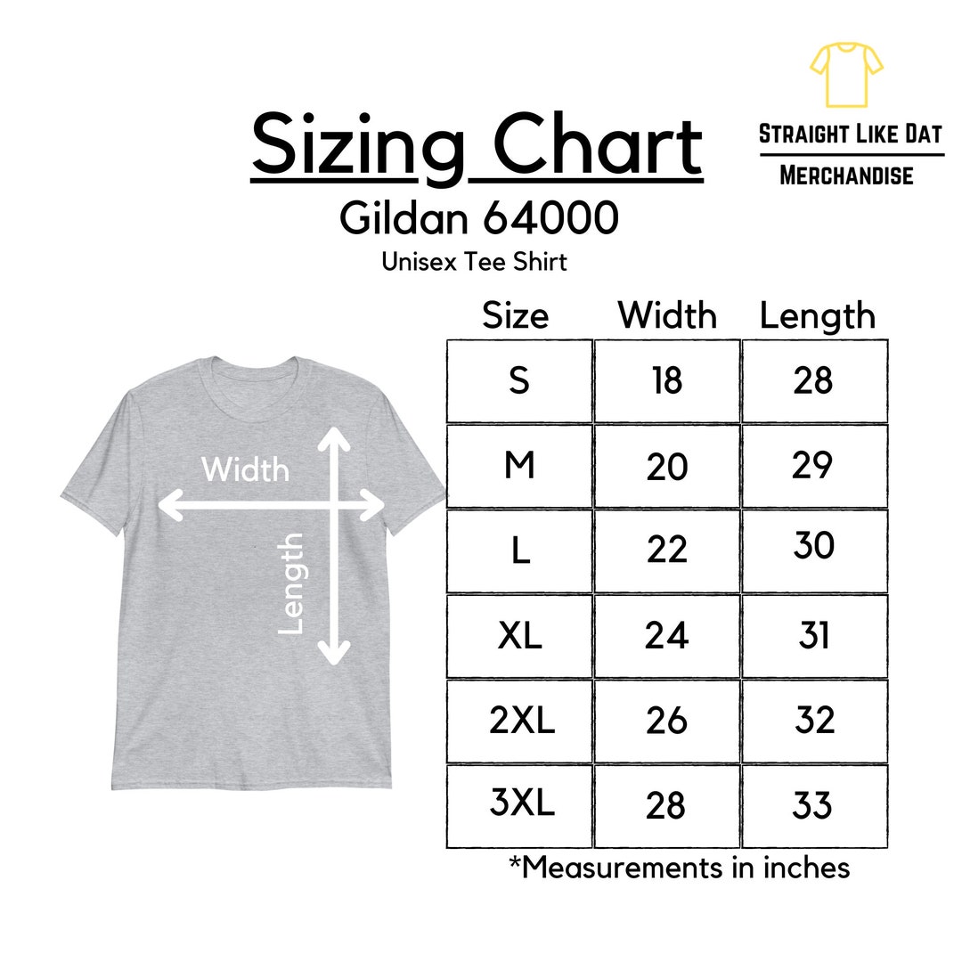 Gildan 64000 Size Chart, Gildan 64000 Sizing Chart Mockup, Size Chart ...