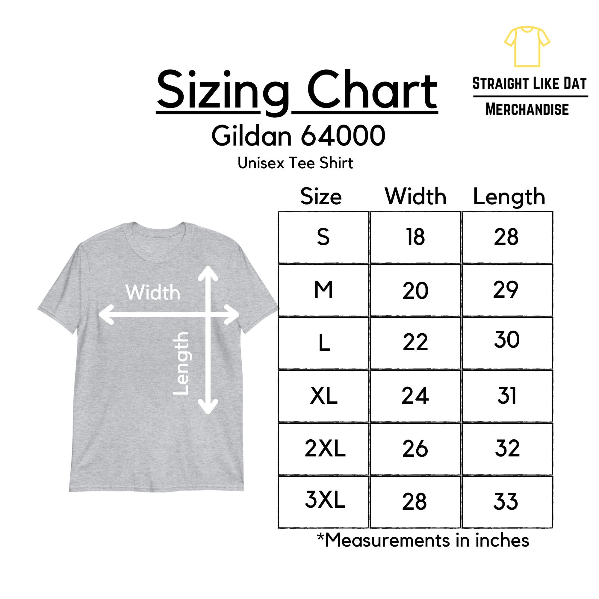 Gildan 64000 Size Chart Gildan 64000 Sizing Chart Mockup - Etsy UK