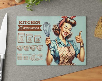 Vintage Kitchen Cutting Board, Retro Cooking Gift, Kitchen Decor, Kitchen Conversions Board, Gift for Chefs, Cooking Essentials