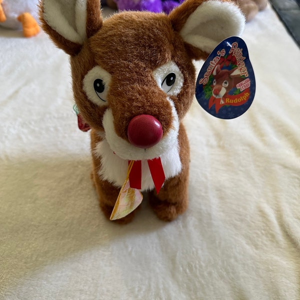 Rudolph the red nosed Reindeer stuffed toy. Collectible holiday toys by Sugar Loaf. Reindeer toy.