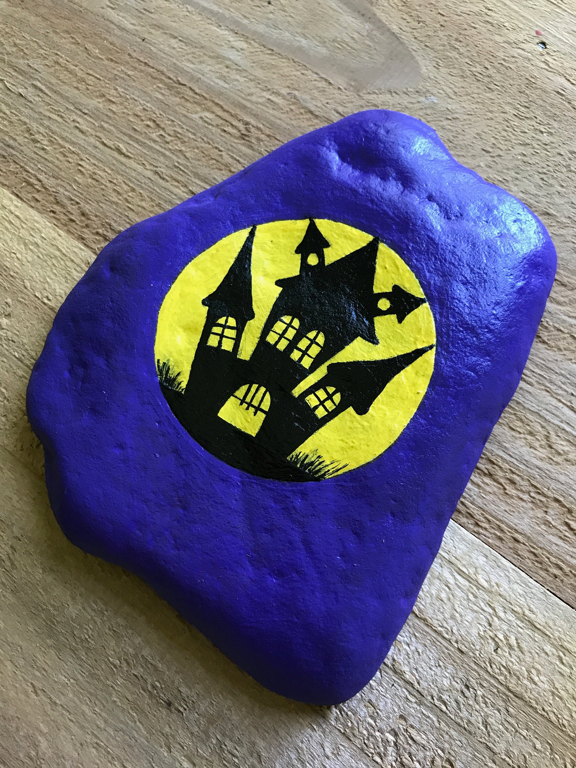 Hand Painted Rock Haunted House Halloween Fall Autumn Stone Etsy India