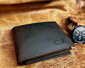 Personalized Mens Leather Wallet, Handwriting Engraved Wallet,  Wallet for Boyfriend, Christmas Wallet, Wallet for Husband, Fathers Wallet,