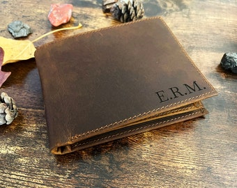 Mens Leather Wallet, Personalized Christmas Gift, For Fathers Day, Him, Boyfriend, Anniversary Birthday Dad Valentines, Custom Logo Engraved