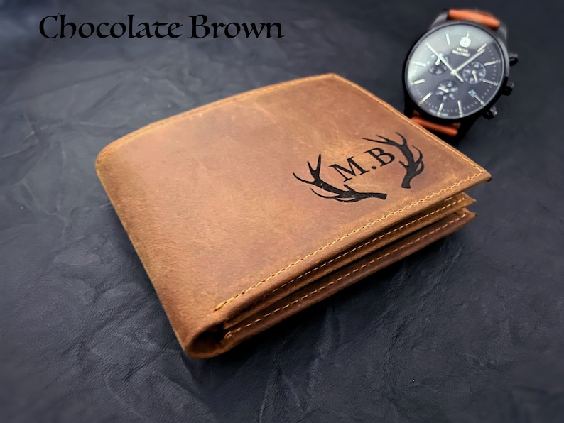 Fathers Day Gift Personalized Mens Leather Wallet For Him, Husband, Boyfriend, Graduation, Anniversary, Birthday Custom Handwriting Engraved Brown (Chocolate)