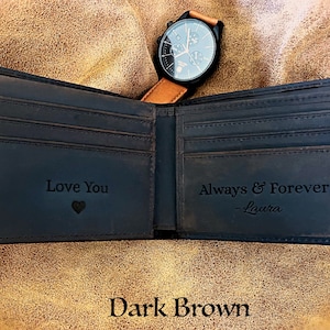 Fathers Day Gift Personalized Mens Leather Wallet For Him, Husband, Boyfriend, Graduation, Anniversary, Birthday Custom Handwriting Engraved image 2