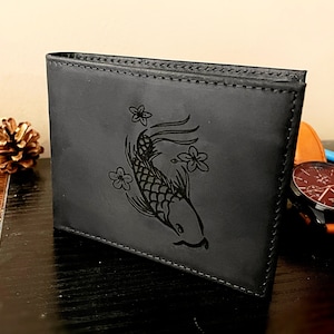 Cartera de cuero para hombre, regalo personalizado para el padre, él, novio, aniversario, Navidad, esposo, papá, billetera grabada a mano personalizada