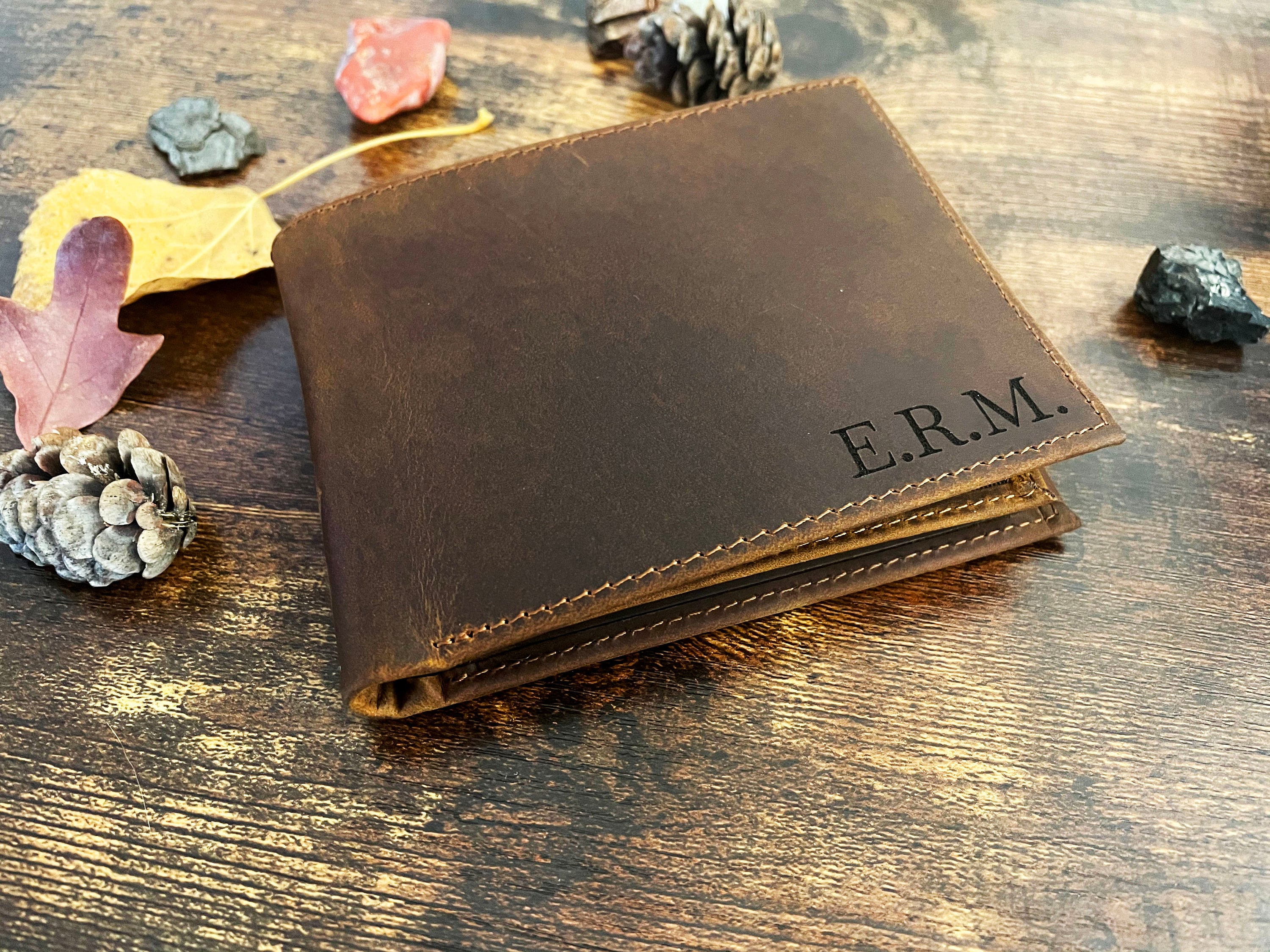 Mens Leather Wallet, Personalized Christmas Gift, For Fathers Day, Him, Boyfriend, Anniversary Birthday Dad Valentines, Custom Logo Engraved