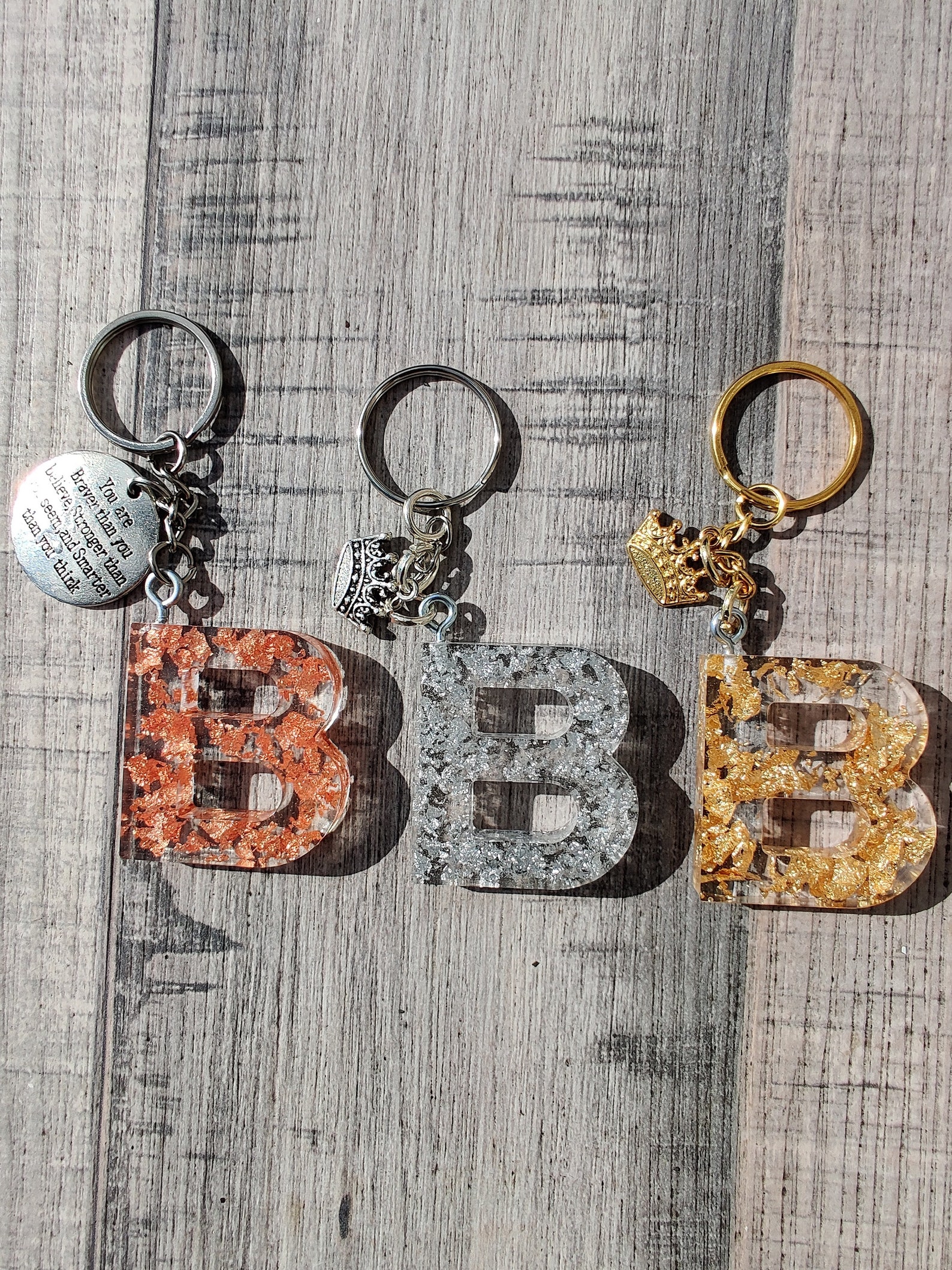 Resin Initial Key Chains With Inspirational Quotes or Crown Etsy