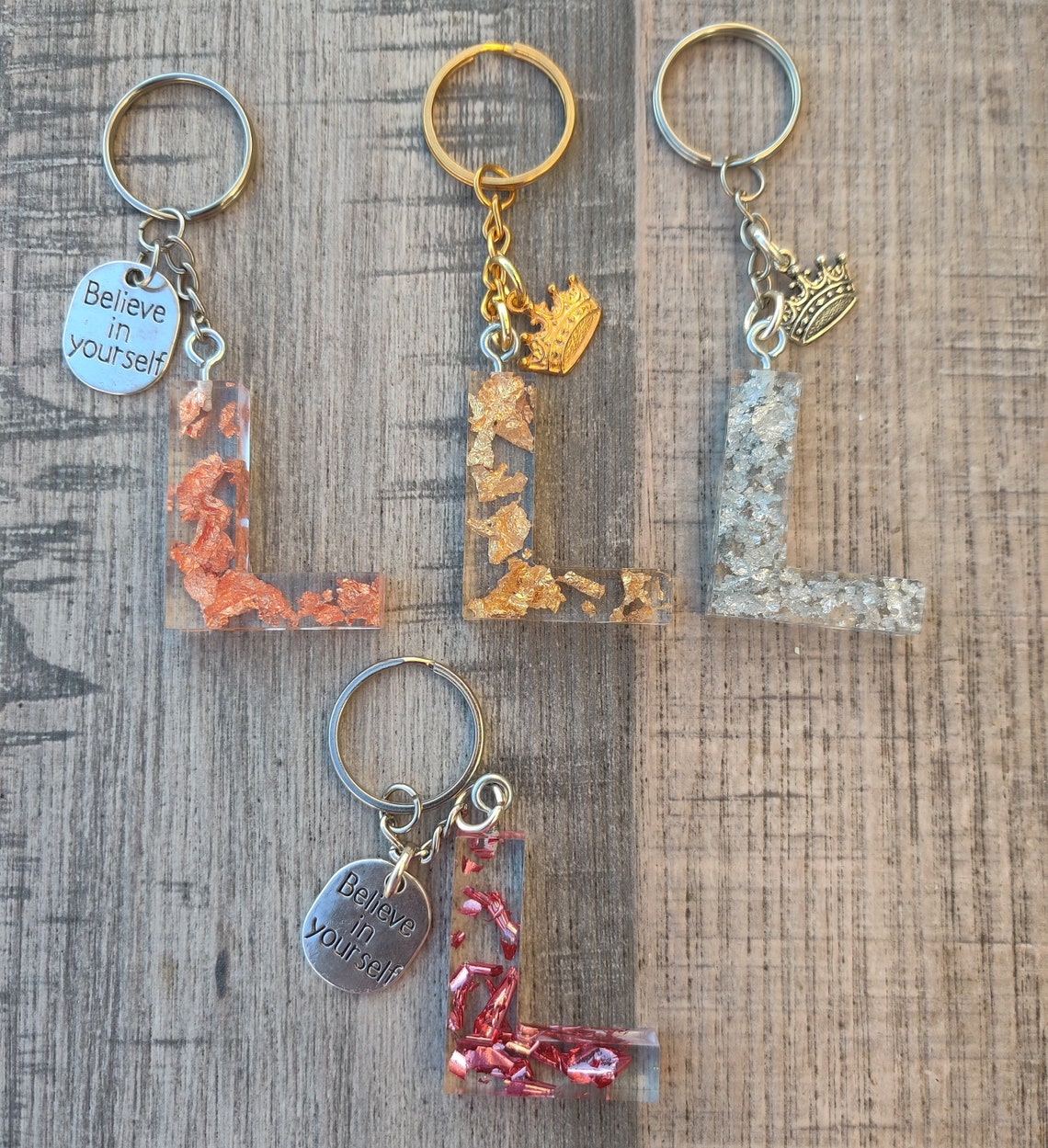 Resin Initial Key Chains with Inspirational Quotes or Crown Etsy