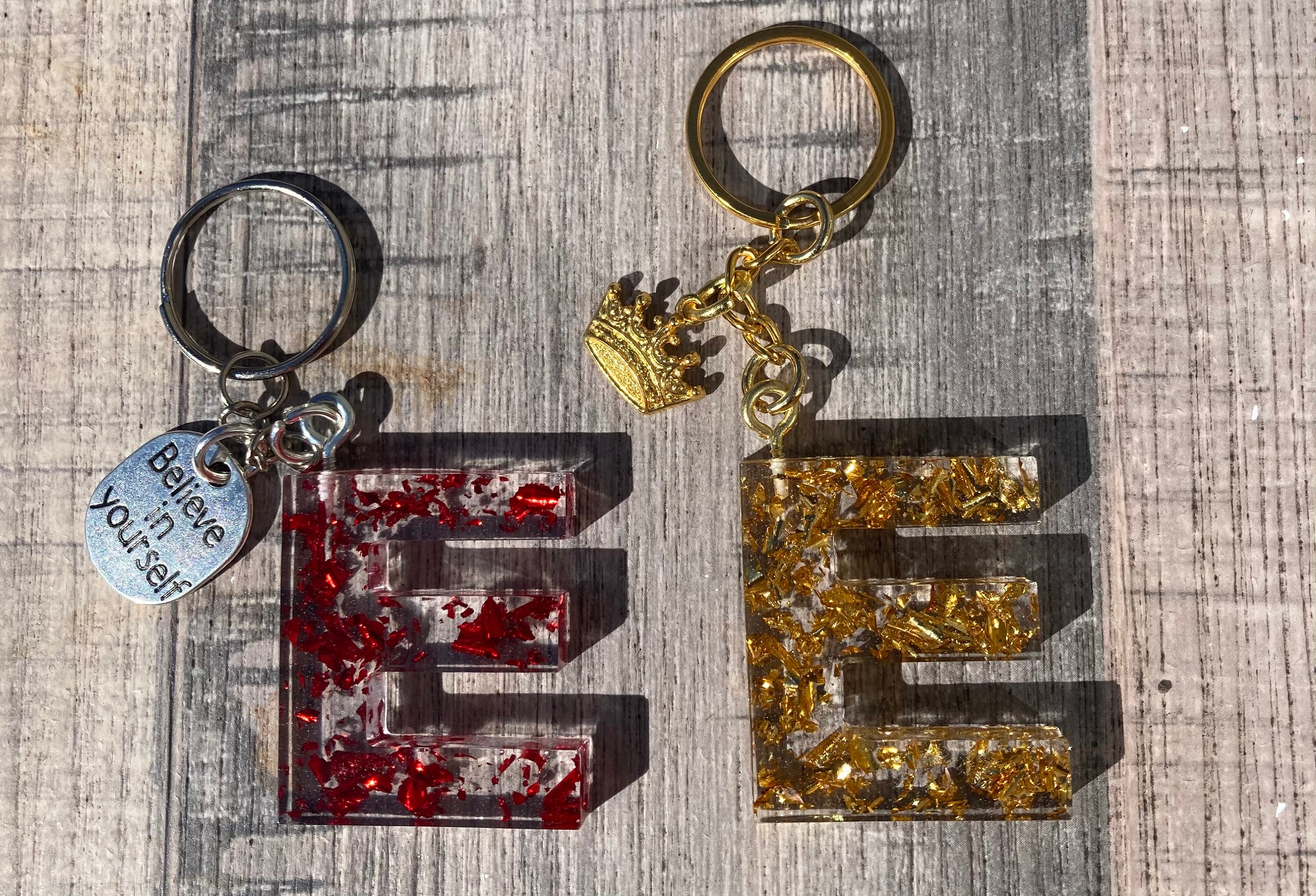Resin Initial Key Chains With Inspirational Quotes or Crown