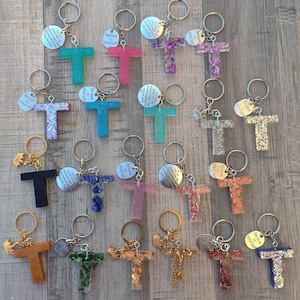 Resin Initial Key Chains with Inspirational Quotes or Crown &quot;T&quot;