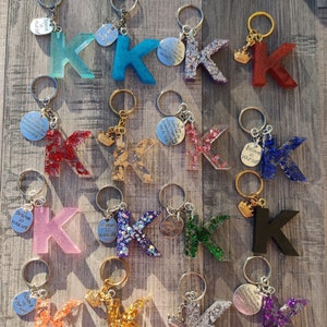 Resin Initial Key Chains with Inspirational Quotes or Crown &quot;K&quot;
