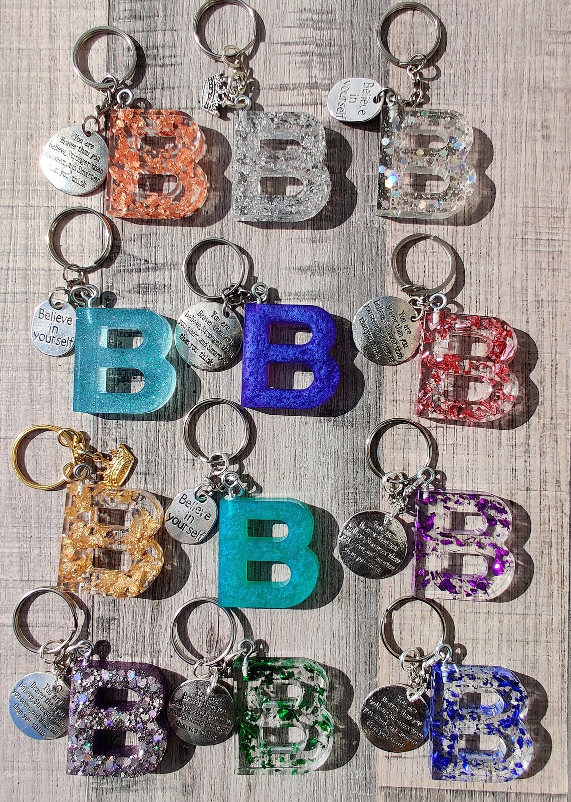 Resin Initial Key Chains With Inspirational Quotes or Crown Etsy
