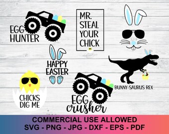 Easter svg Bundle, Bunny Face svg, Boys Easter Shirt, Dinosaur svg, Egg Crusher svg, Egg Hunter svg, Chicks Dig Me svg, Monster Truck png