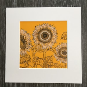 Sunflowers - Hand Inked Embellished Signed Art Print