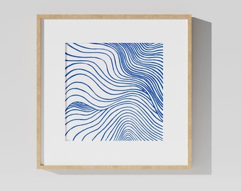 Original Linocut print - Blue Wave Abstract - Abstract Linocut Print - Wall Decor - Contemporary Print - Handmade Print - Nautical