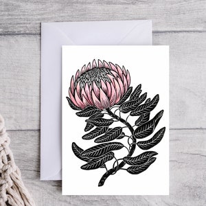Protea Linocut Greeting Card: Floral Thank You Card