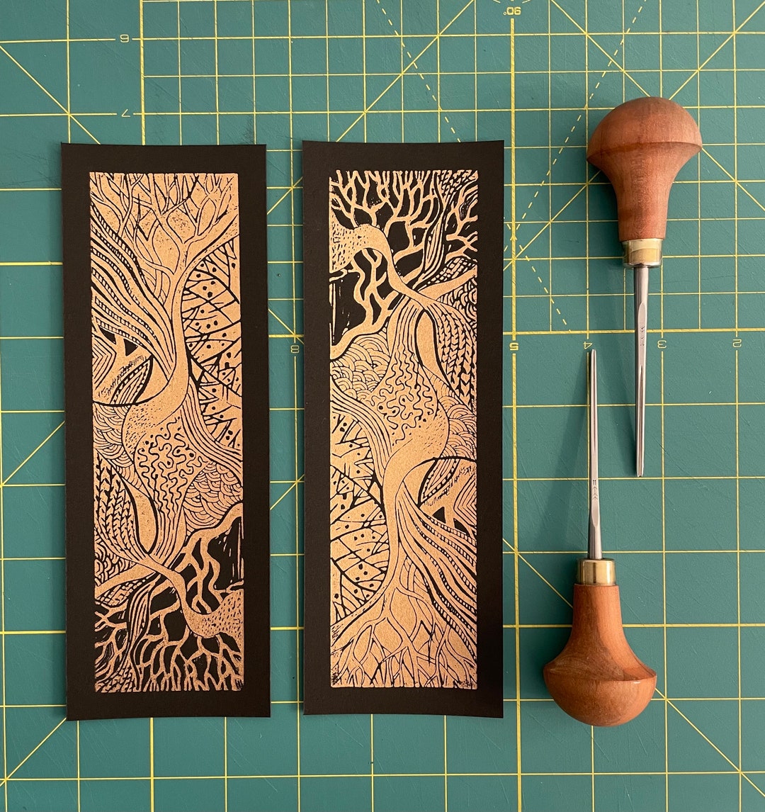 Root Bookmarks Handmade Linocut Bookmark: