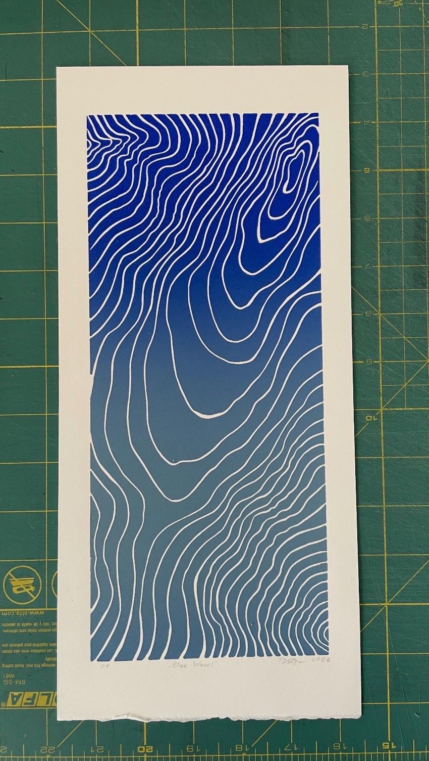 Blue Wave Linocut Print - Abstract Linocut Print - Wall Decor - Contemporary Print - Nautical Print - Wave Print - Original Artwork - Sea