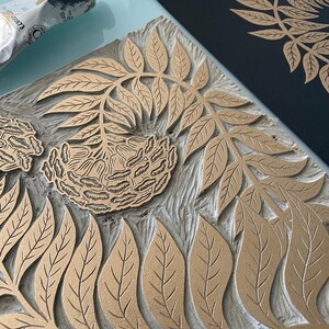 Leaf Pattern Linoleum Floral Composition 1, Linocut Print - Original Handmade Print ...