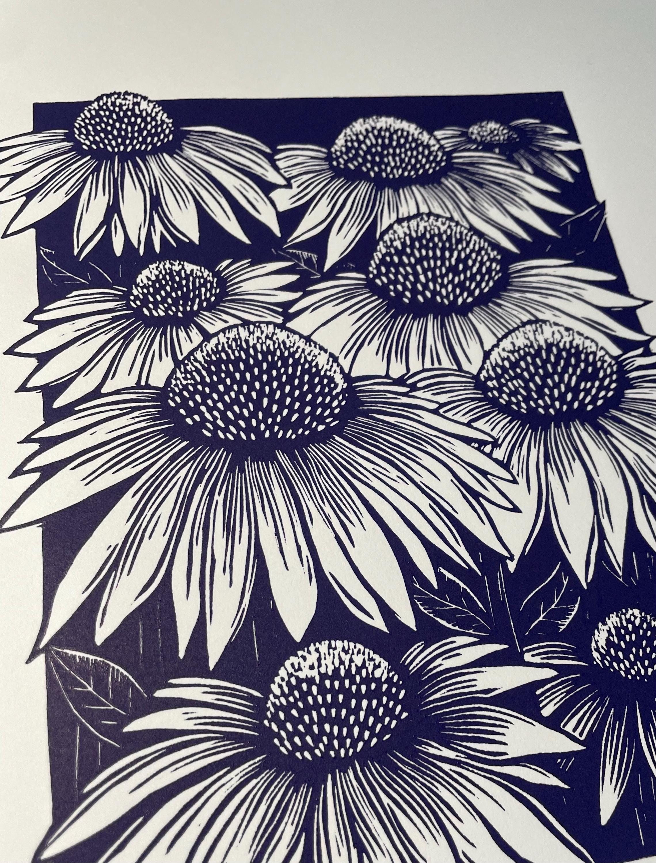 Coneflower Linocut Print: Hand-Pressed Botanical Art - Echinacea Print - Mother's Day Gift - Original Art - Wild Flowers Print