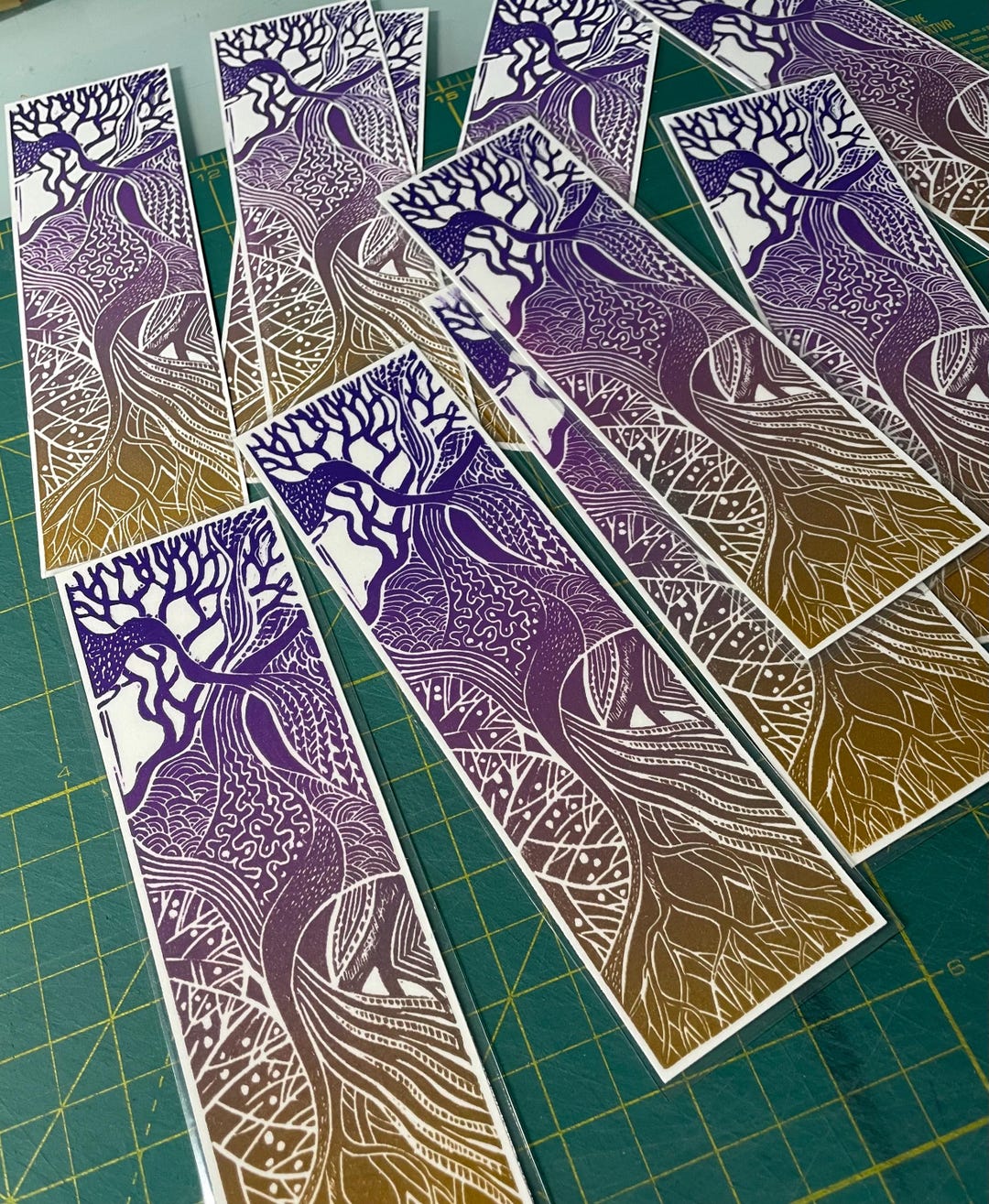 Root Bookmarks Handmade Linocut Bookmark: