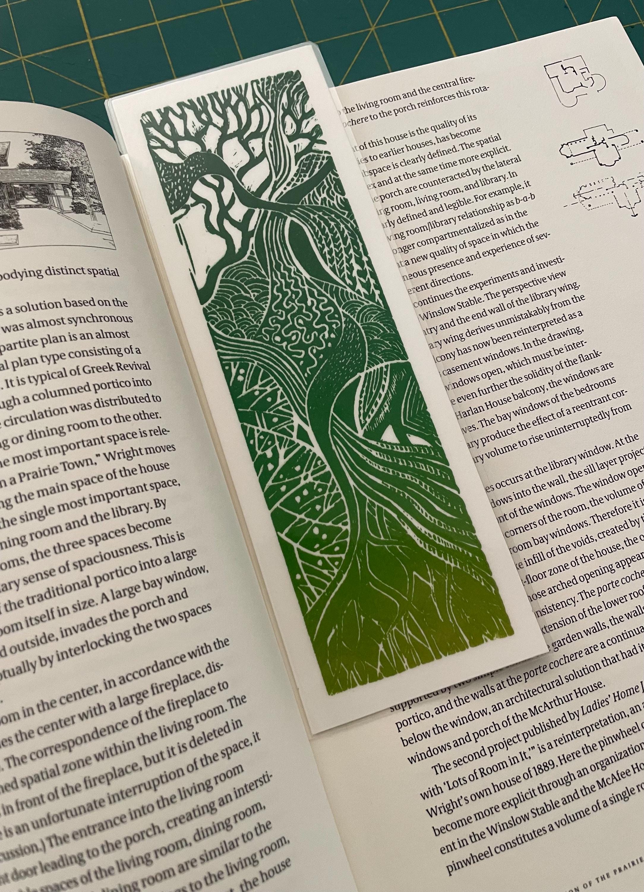 Root Bookmarks Handmade Linocut Bookmark: