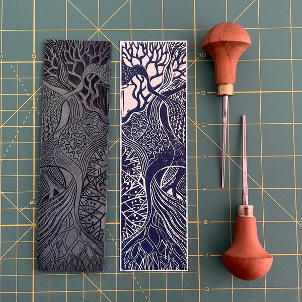 Set of bookmarks - Hand printed bookmarks - Handmade bookmarks - Original Linocut gift -  student gift