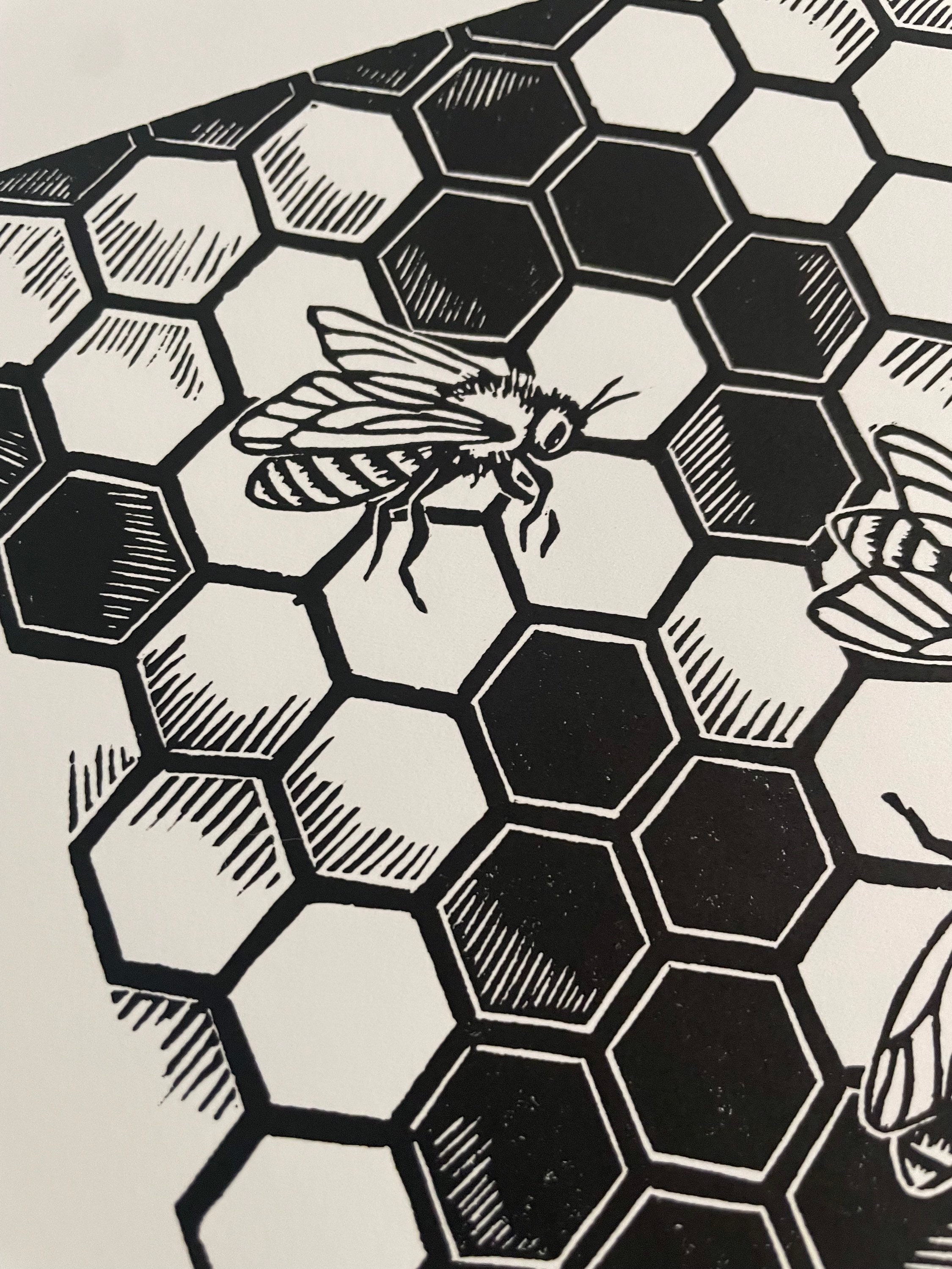 Honeycomb Linocut Print Limited Edition Honeycomb Print Original ...