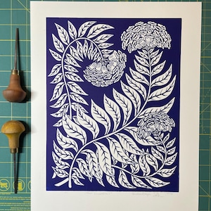 Floral Composition 2, Linocut Print - Original Handmade Print - Botanical Print - Home Decor - Mother’s Day Gift - Nature Linoprint