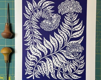 Floral Composition 2, Linocut Print - Original Handmade Print - Botanical Print - Home Decor - Mother’s Day Gift - Nature Linoprit