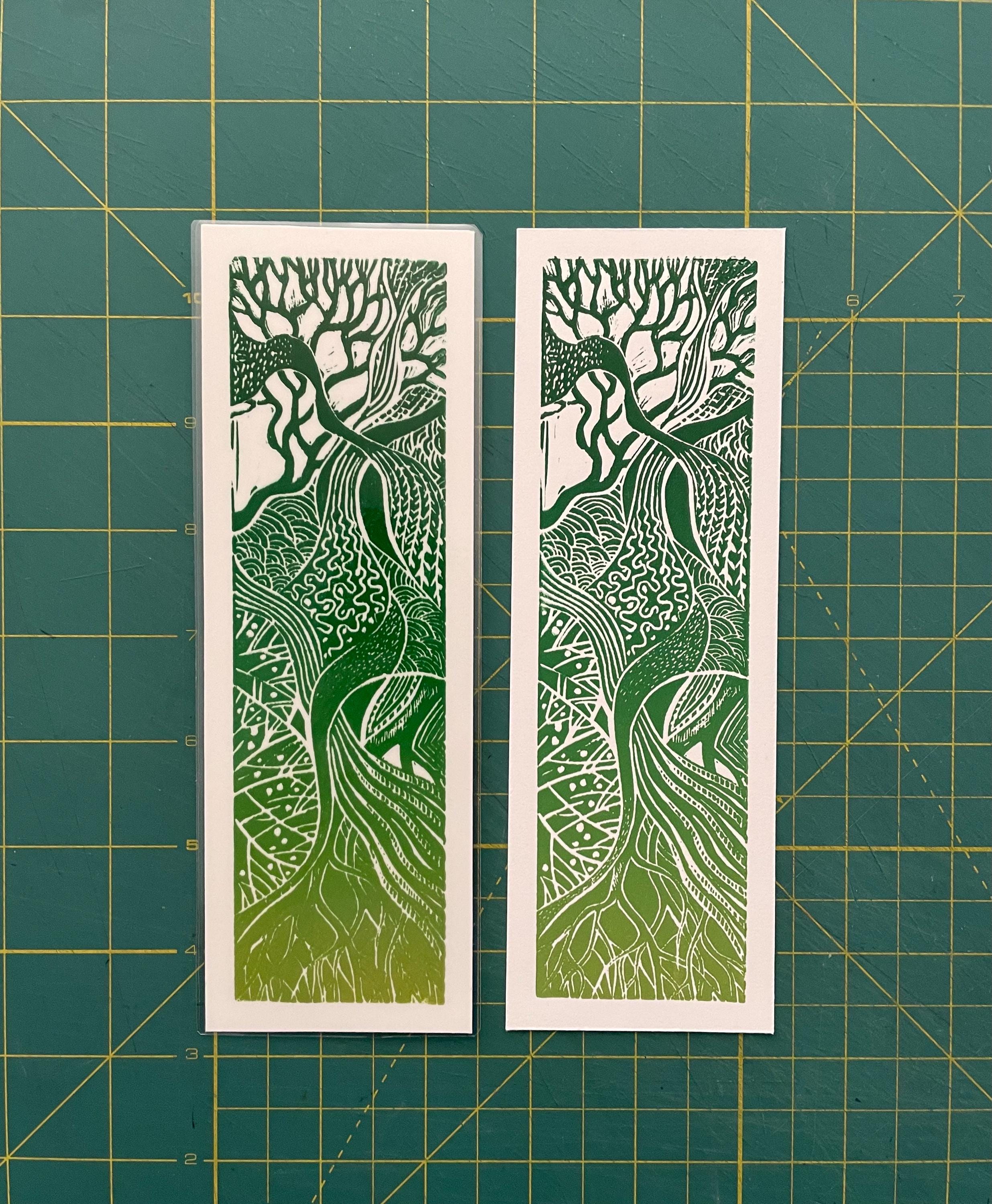 Root Bookmarks Handmade Linocut Bookmark: